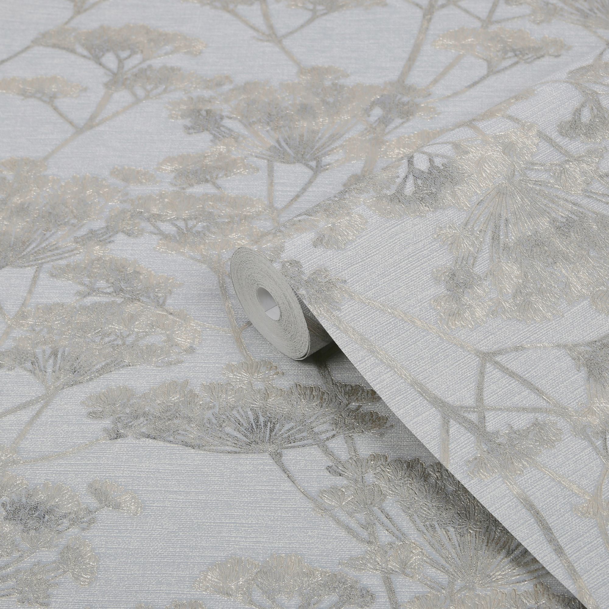 Boutique Grey Metallic effect Leaves Textured Wallpaper | DIY at B&Q