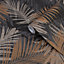 Boutique Jungle glam Black Leaves Metallic effect Smooth Wallpaper