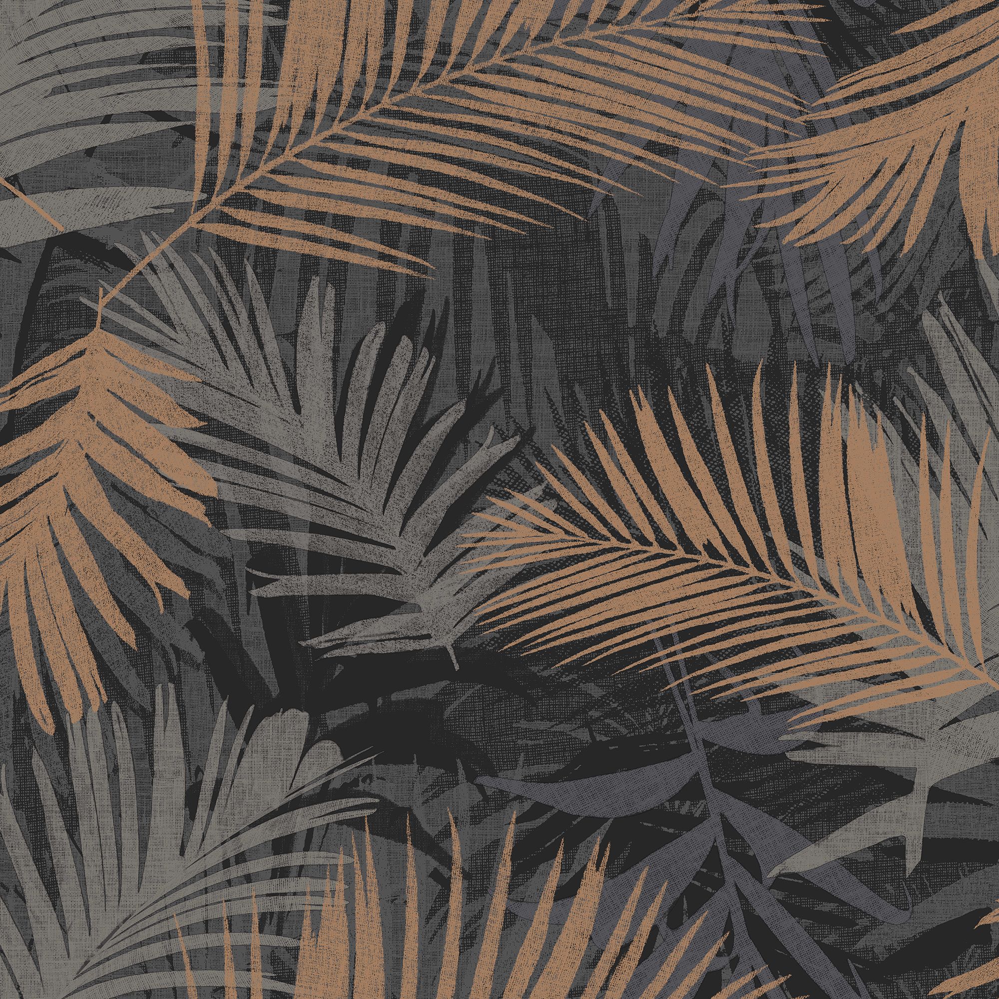 Boutique Jungle glam Black Metallic effect Leaves Smooth Wallpaper