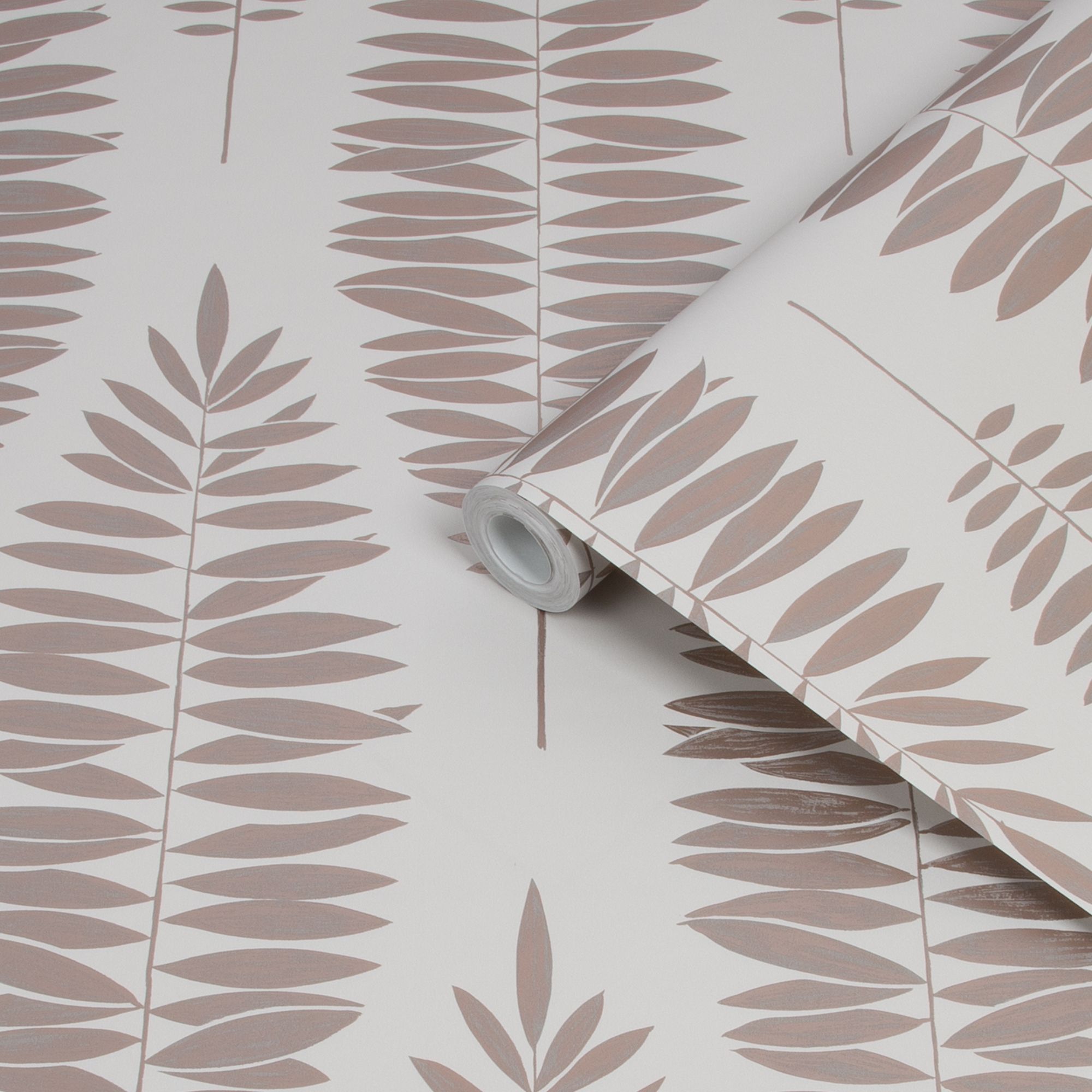 Boutique Lucia Beige Metallic effect Leaves Smooth Wallpaper