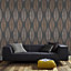 Boutique Lucia Black & copper Leaves Metallic effect Smooth Wallpaper