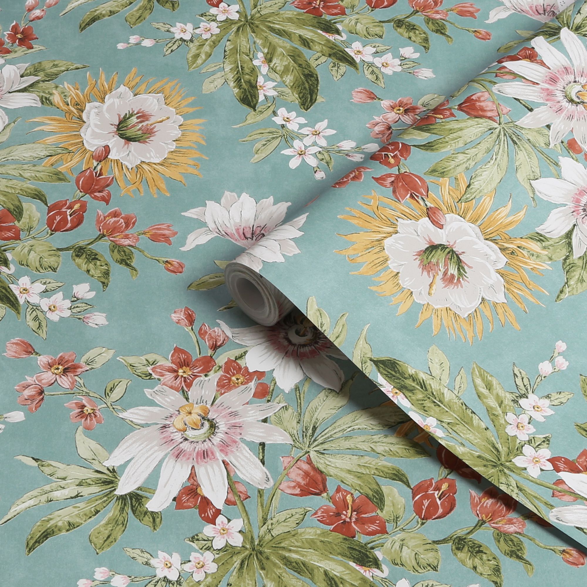 Boutique Martha Duck egg Floral Smooth Wallpaper