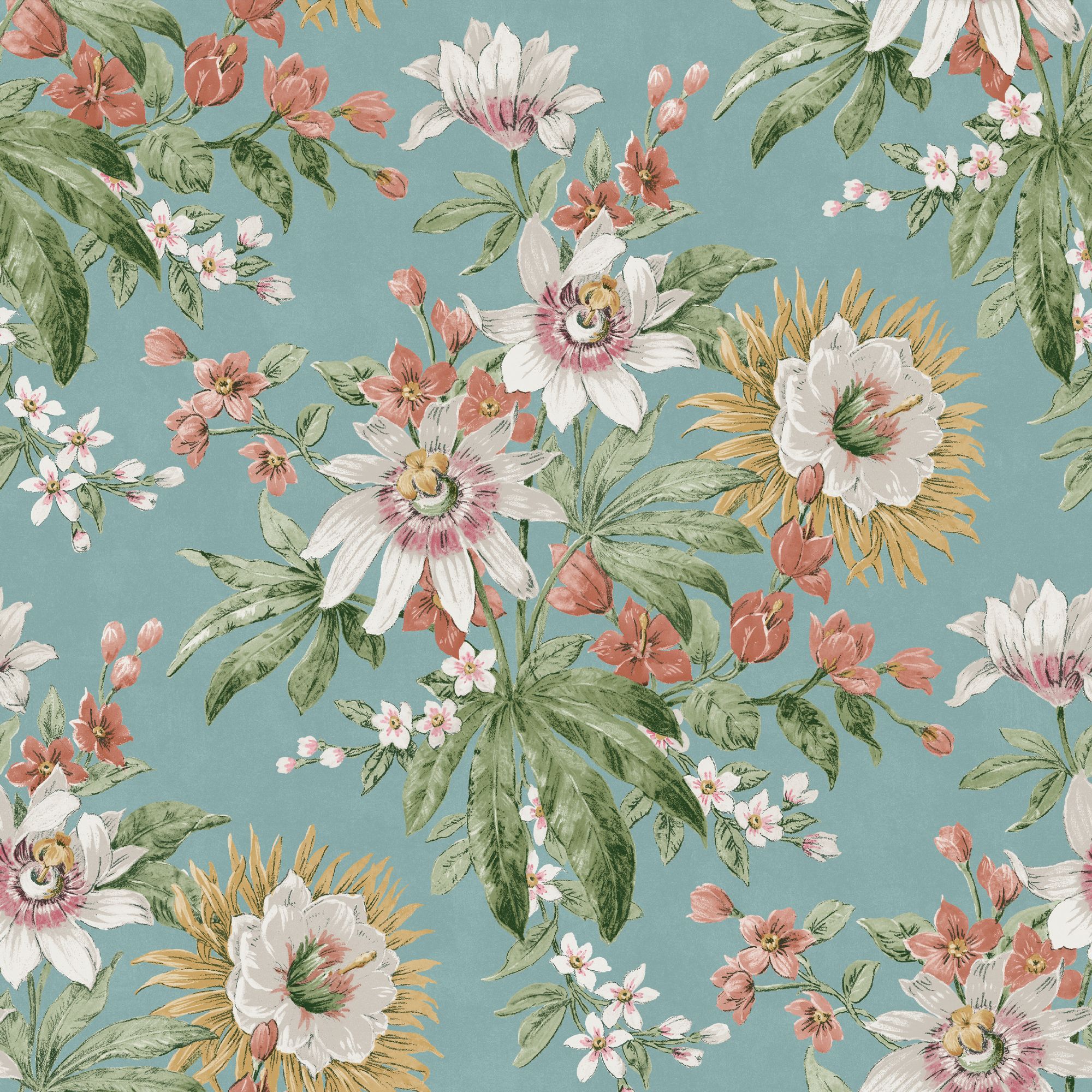 Boutique Martha Duck egg Floral Smooth Wallpaper