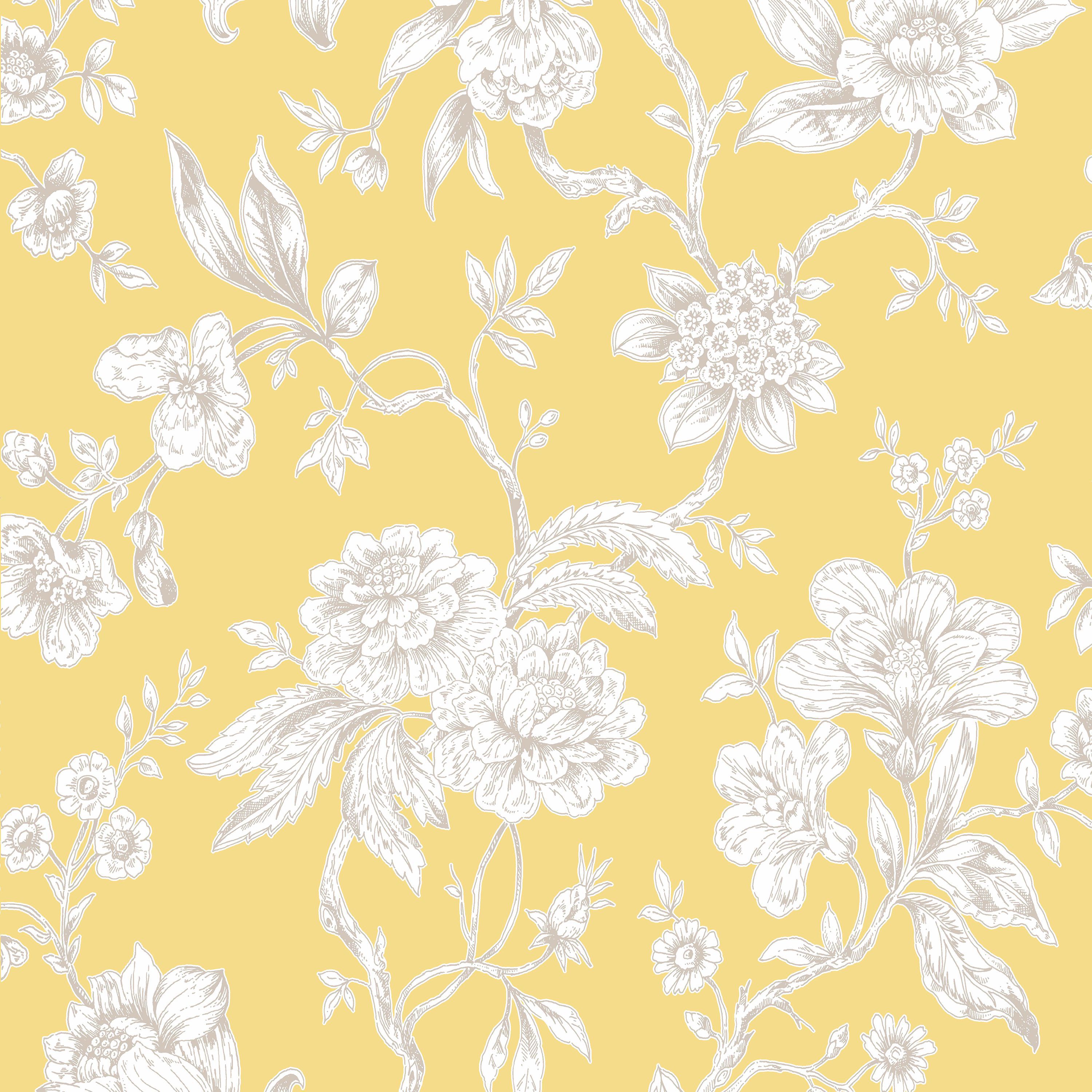 Boutique Meadow land Yellow Floral Metallic effect Smooth Wallpaper 