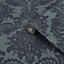 Boutique Navy Metallic effect Damask Textured Wallpaper Sample