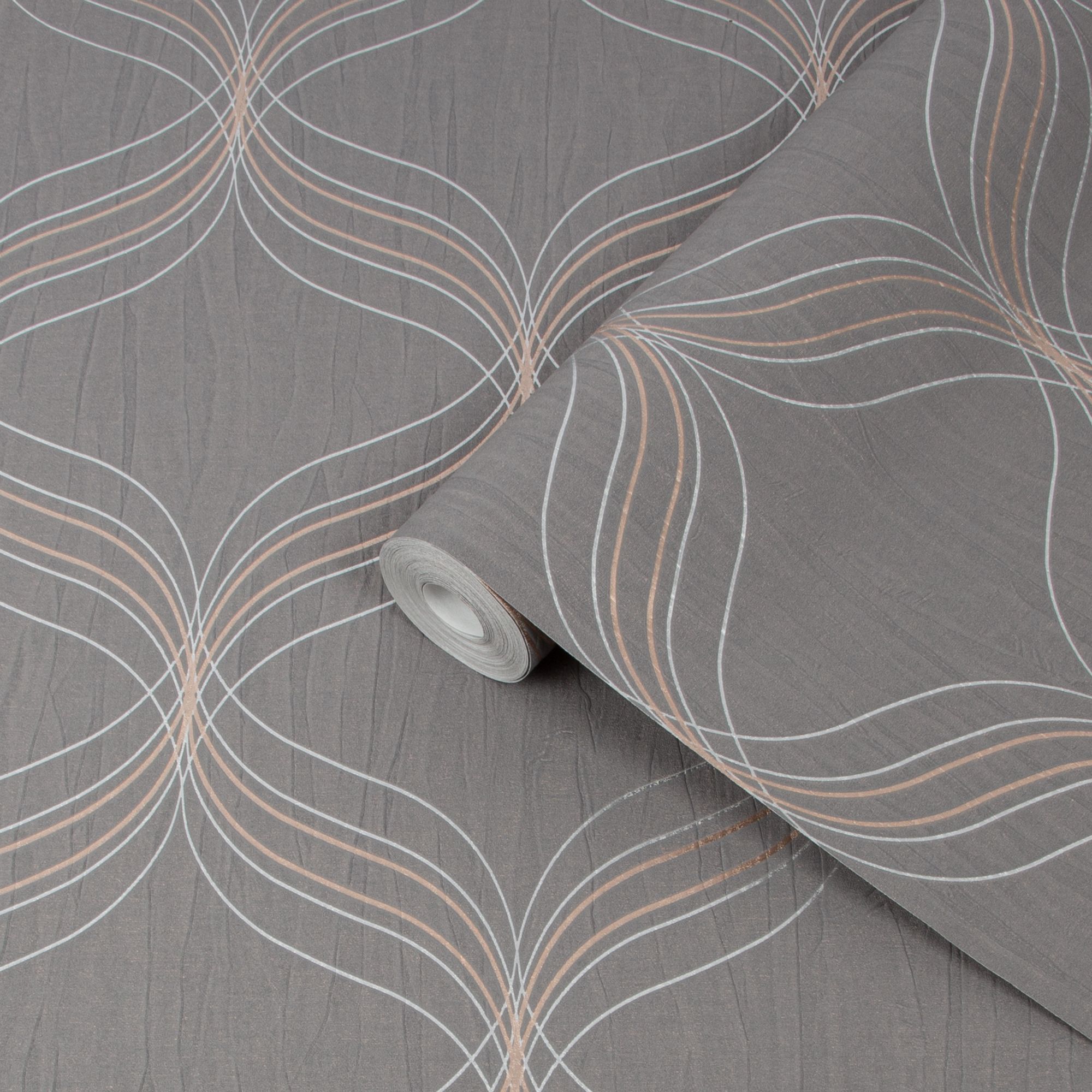 Boutique Optical Grey Bronze effect Geometric Textured Wallpaper Sample