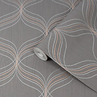 Boutique Optical Grey Bronze effect Geometric Textured Wallpaper