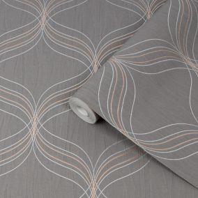 Boutique Optical Grey Bronze effect Geometric Textured Wallpaper