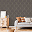 Boutique Optical Grey Geometric Bronze effect Textured Wallpaper