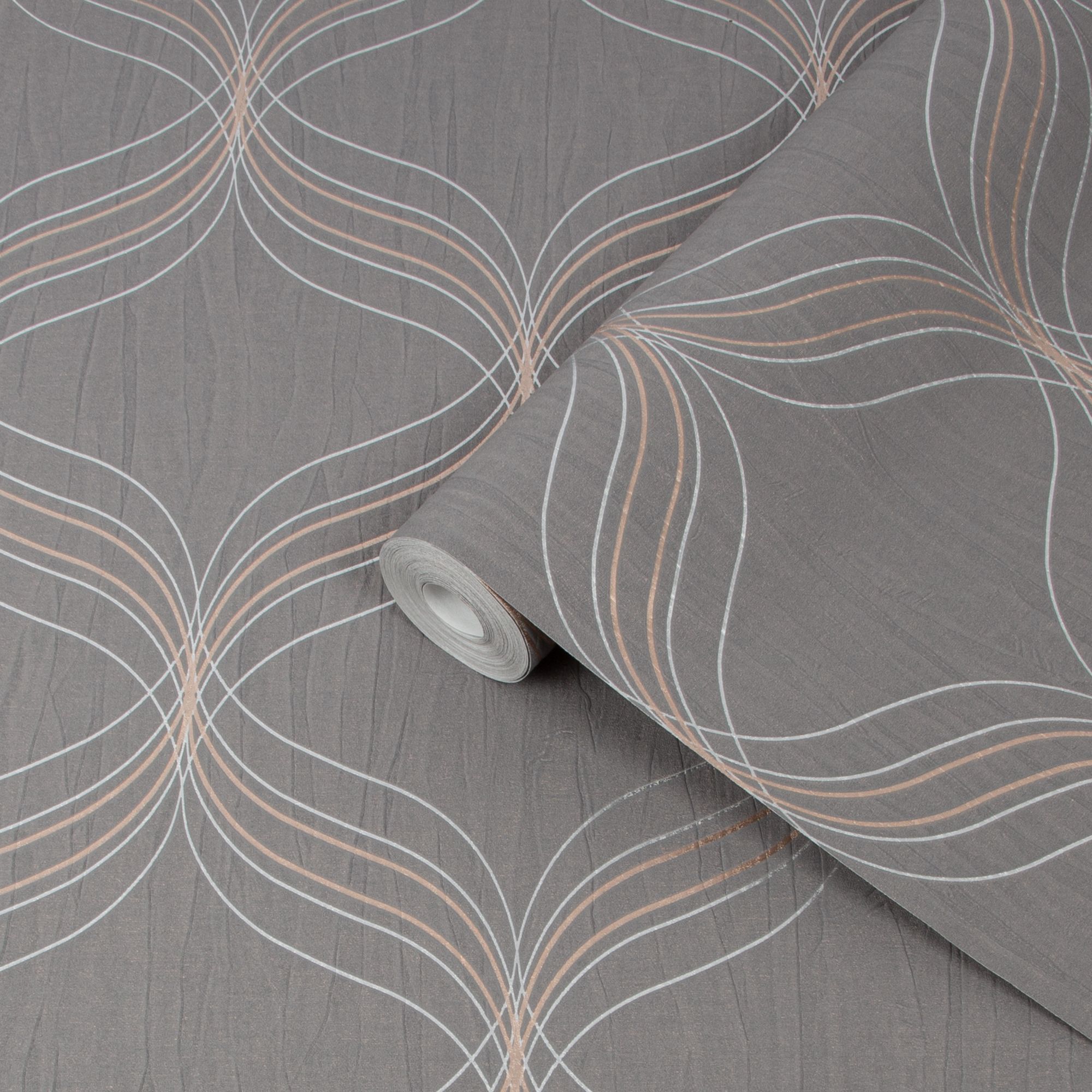 Boutique Optical Grey Geometric Bronze effect Textured Wallpaper DIY