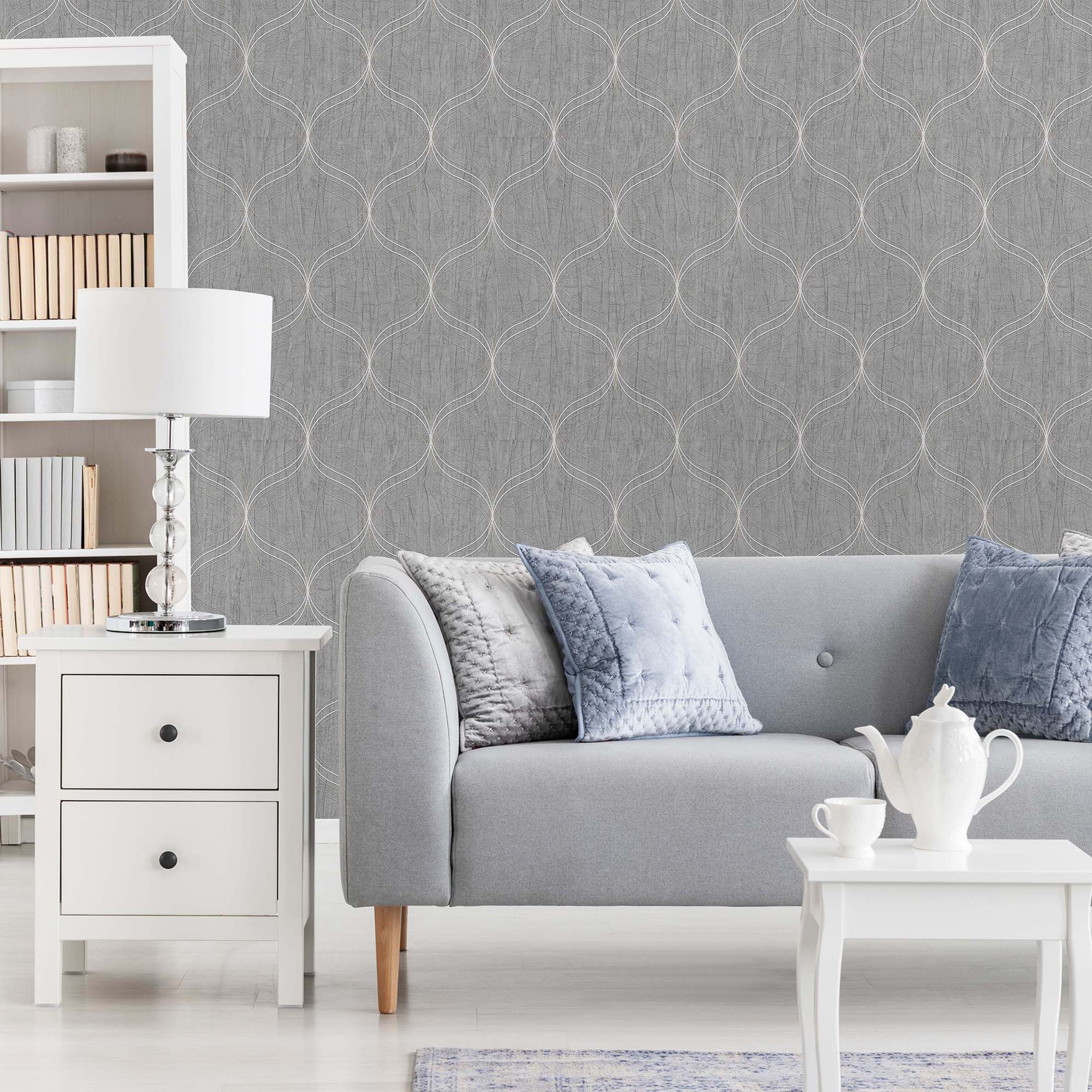 Boutique Optical Grey Geometric Textured Wallpaper