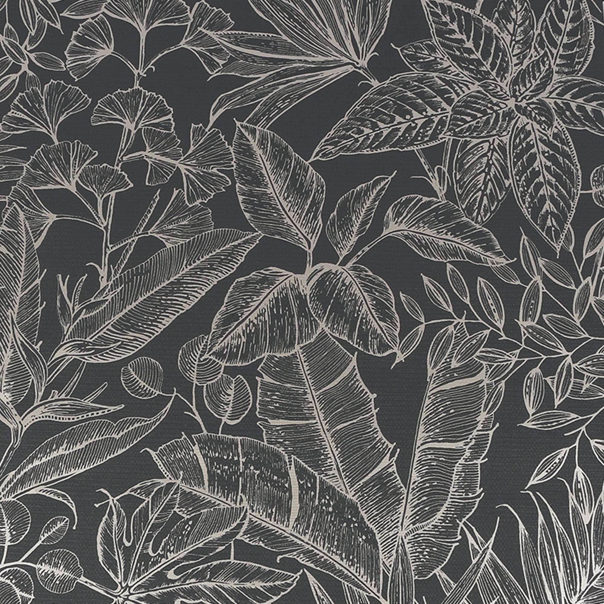 Boutique Paradise Black Leaves Smooth Wallpaper