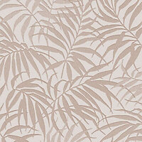 Boutique Pure Beige Tropical leaf Metallic effect Smooth Wallpaper