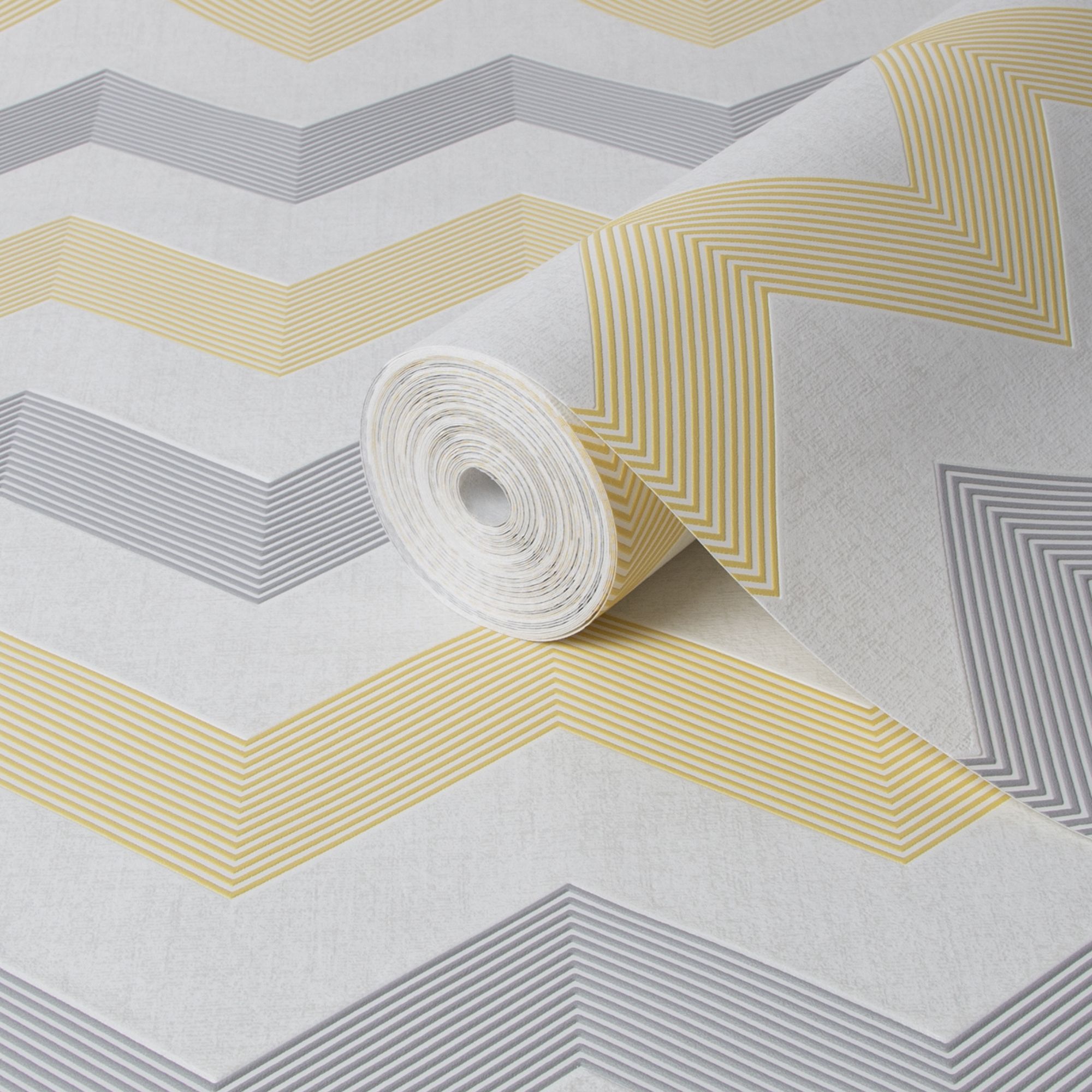 Boutique Ripple Grey & yellow Chevron Embossed Wallpaper Sample