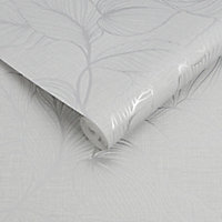Boutique Royal palm Grey Leaf Silver effect Textured Wallpaper Sample