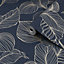 Boutique Royal palm Sapphire Gold effect Leaf Textured Wallpaper Sample
