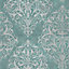 Boutique Shiraz Green & teal Damask Metallic effect Textured Wallpaper Sample