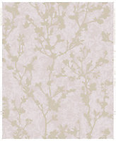 Boutique Silhouette sprig Pink Floral Rose gold effect Embossed Wallpaper