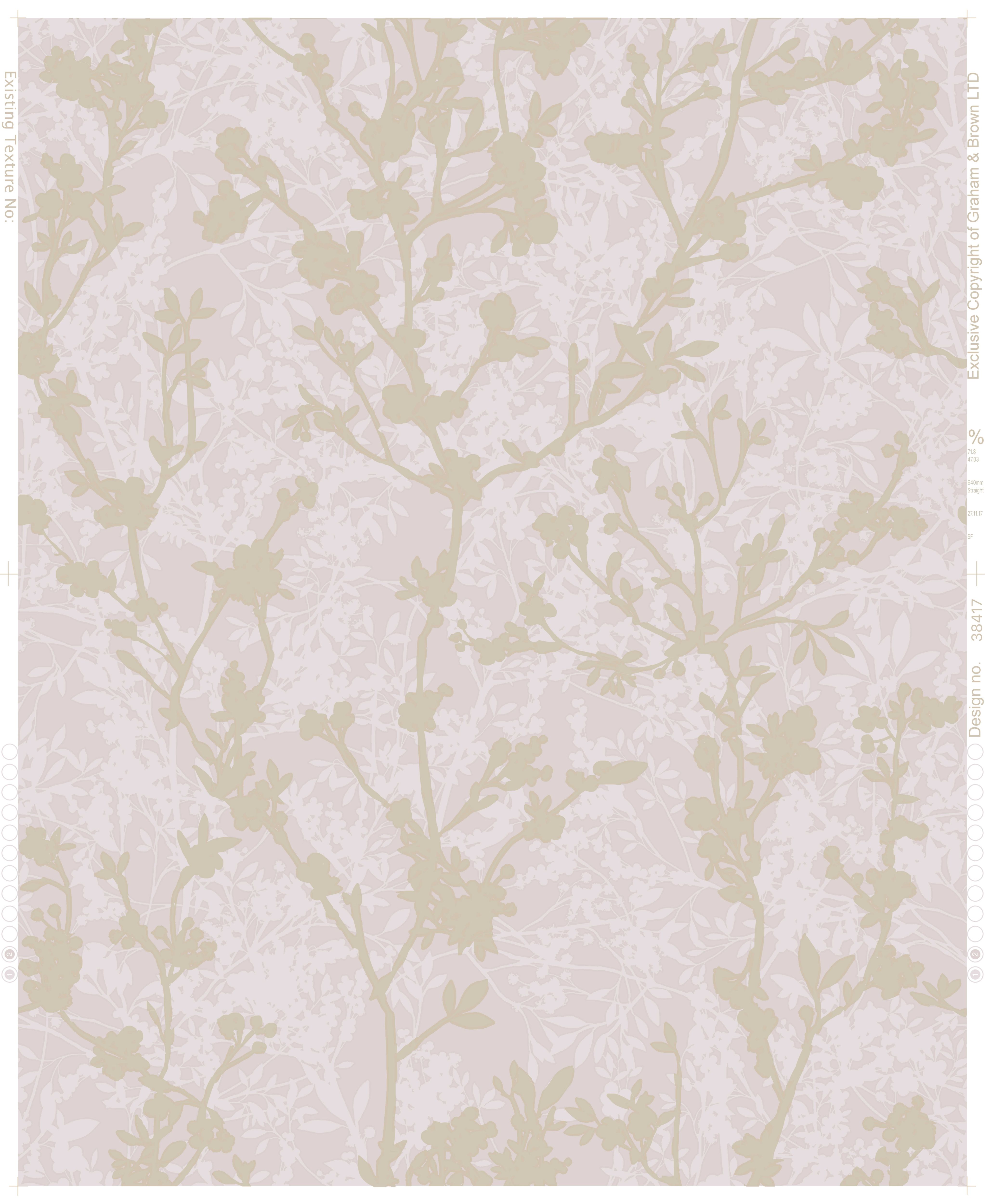 Boutique Silhouette sprig Pink Rose gold effect Floral Embossed Wallpaper Sample