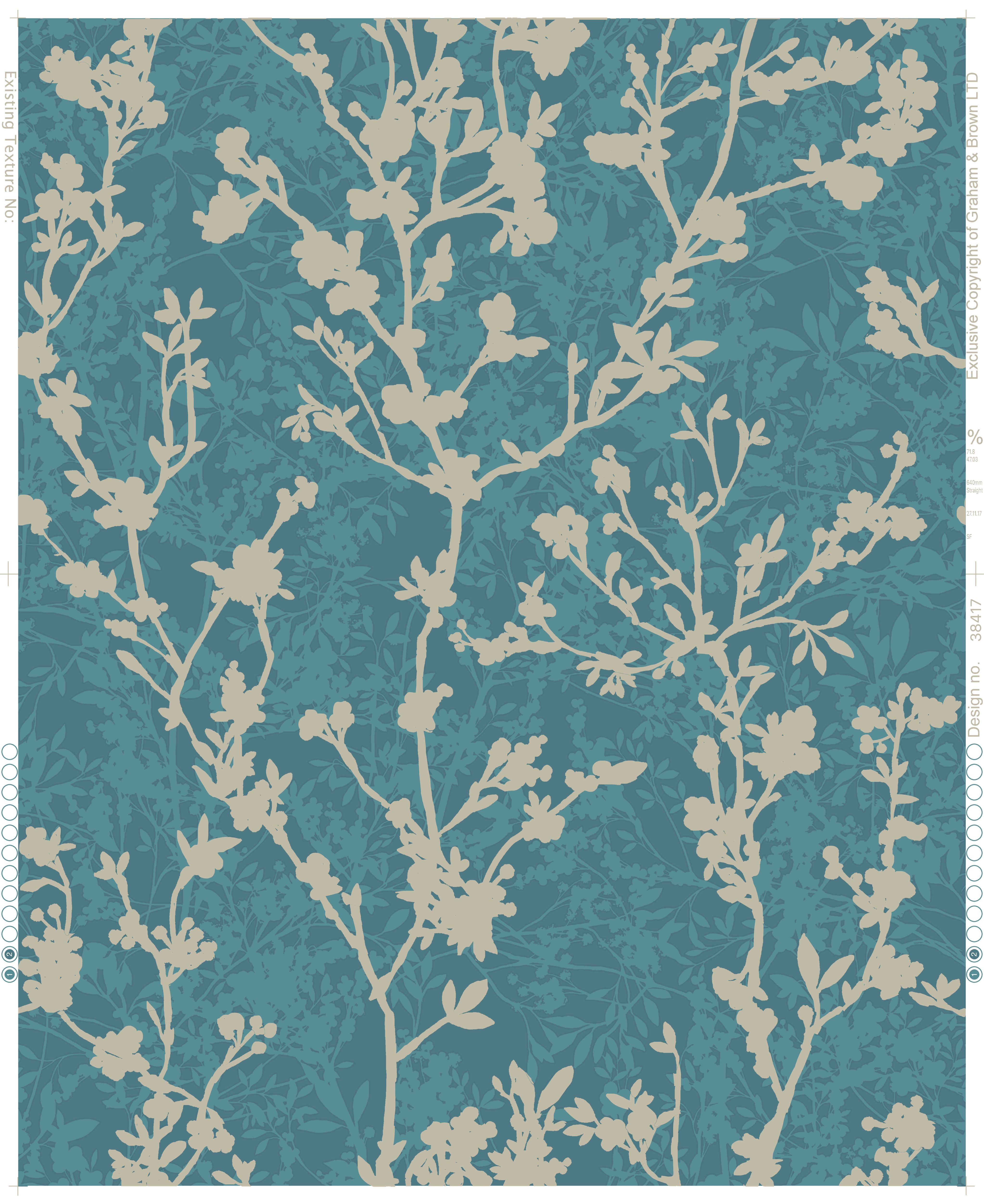 Boutique Silhouette sprig Teal Metallic effect Floral Embossed Wallpaper Sample