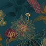 Boutique Teal Floral Metallic effect Textured Wallpaper