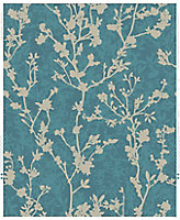 Boutique Teal Metallic effect Floral Embossed Wallpaper