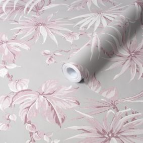 Boutique Tropique Pink Leaf Metallic effect Smooth Wallpaper Sample