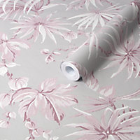 Boutique Tropique Pink Metallic effect Leaf Smooth Wallpaper Sample