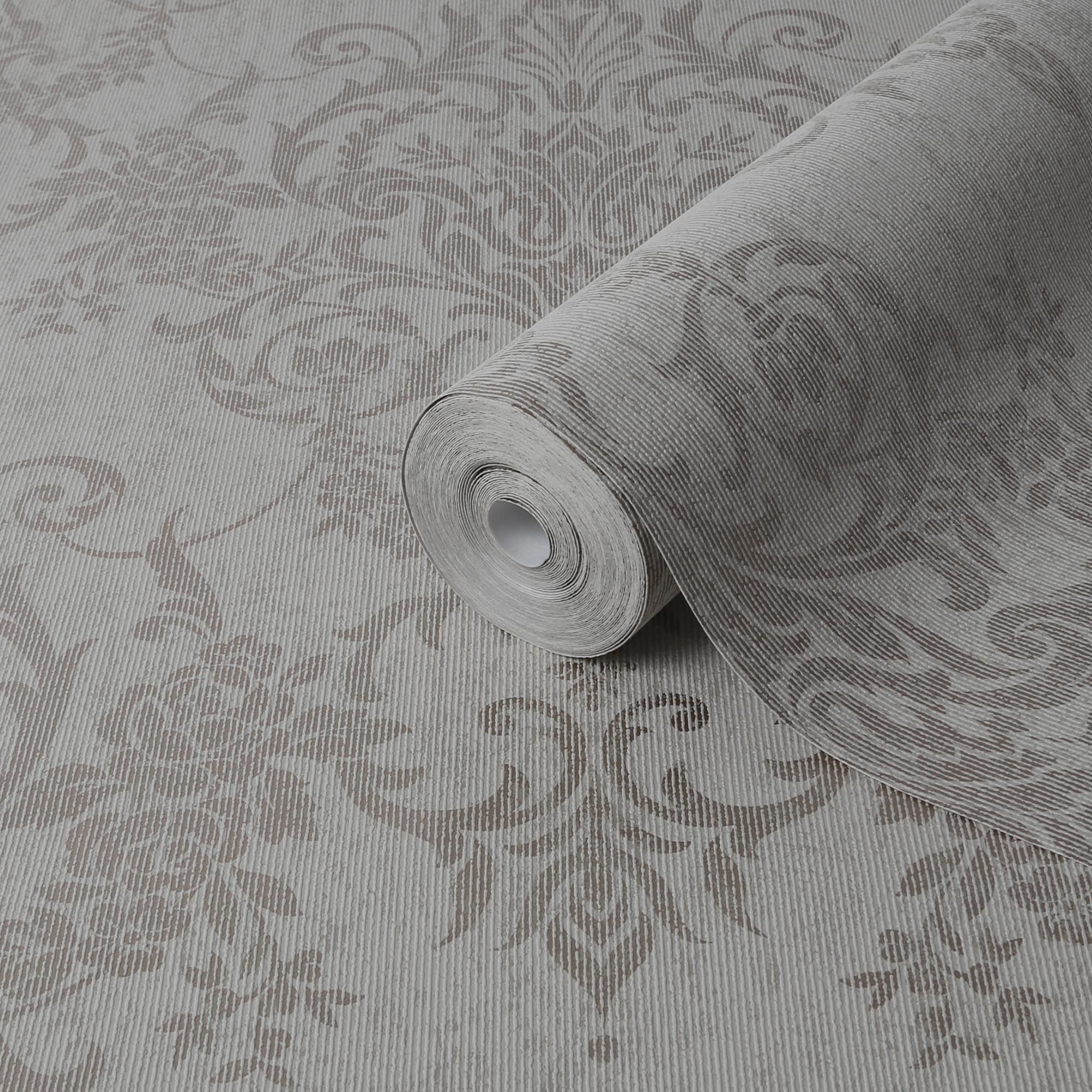 Boutique Victorian Champagne Damask Metallic effect Embossed Wallpaper Sample DIY at B&Q