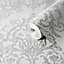Boutique Victorian Grey Damask Metallic effect Embossed Wallpaper Sample