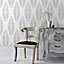 Boutique White Floral Metallic effect Smooth Wallpaper