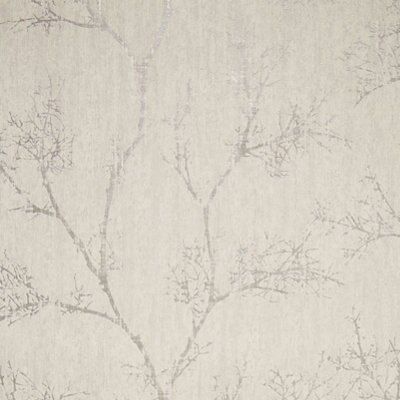 Boutique White Icy trees Silver effect Textured Wallpaper