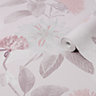 Boutique Zara Pink Metallic effect Floral Textured Wallpaper