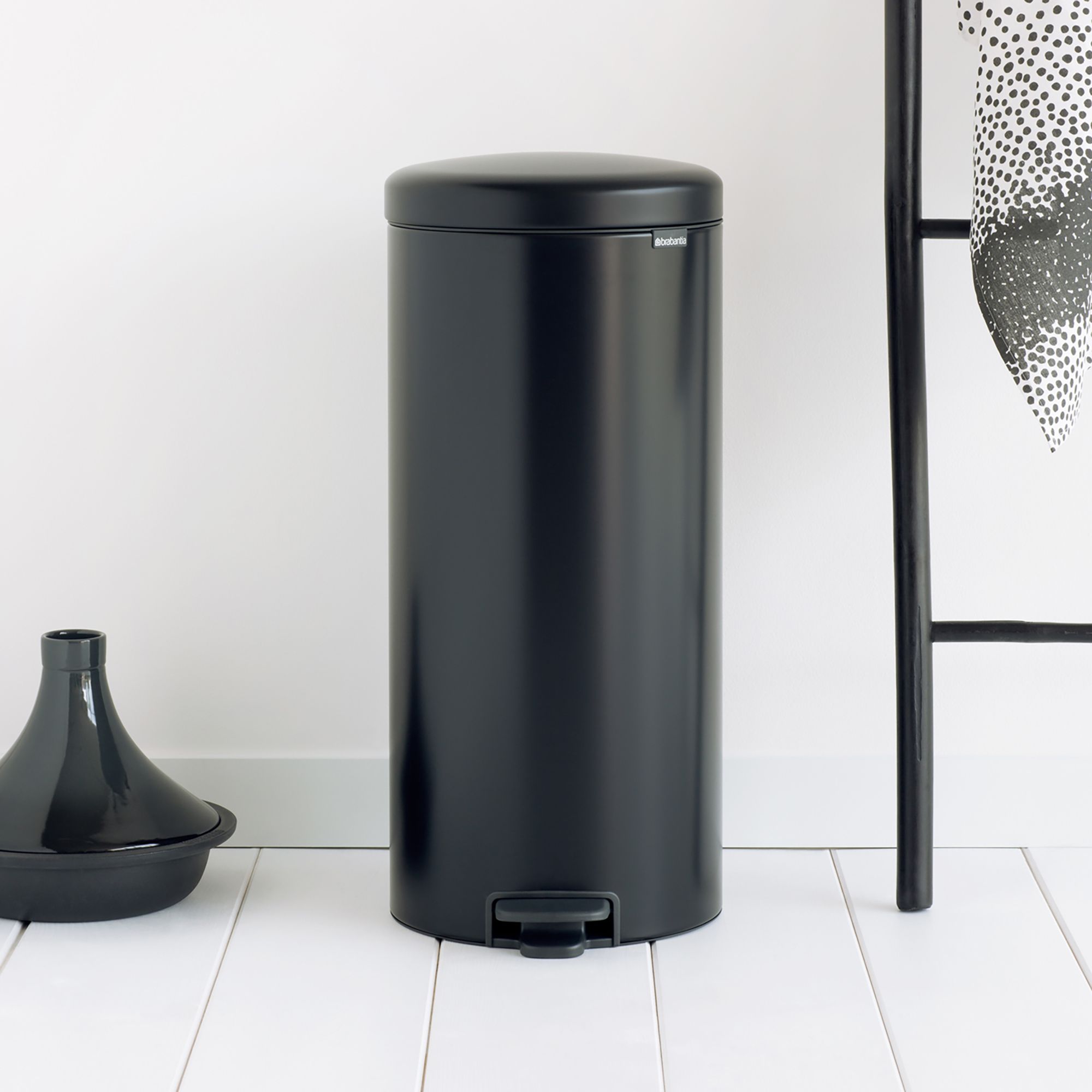 Brabantia Pedal Matt Black Metal Pedal Bin - 30L Freestanding