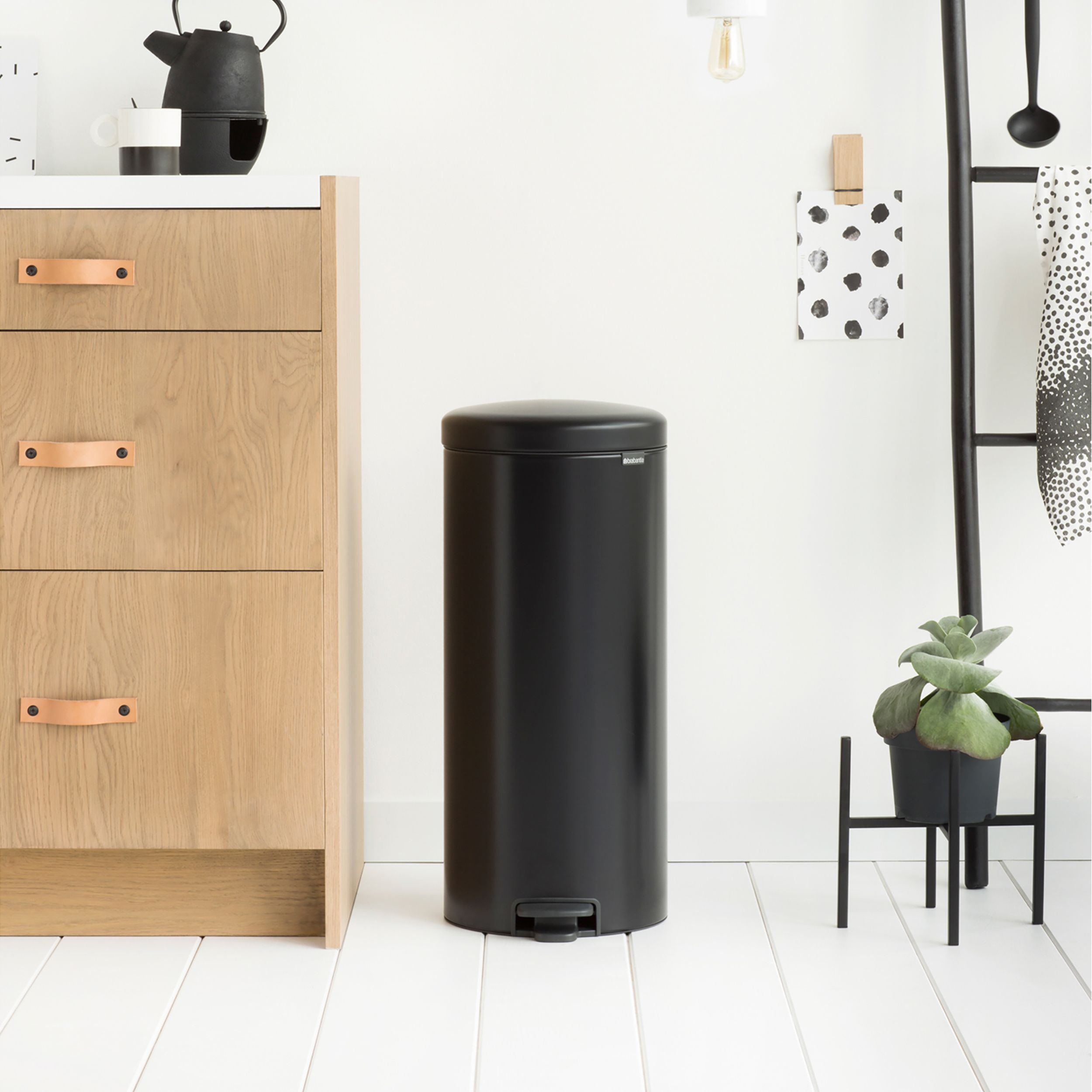 Brabantia Pedal Matt Black Metal Pedal Bin - 30L Freestanding