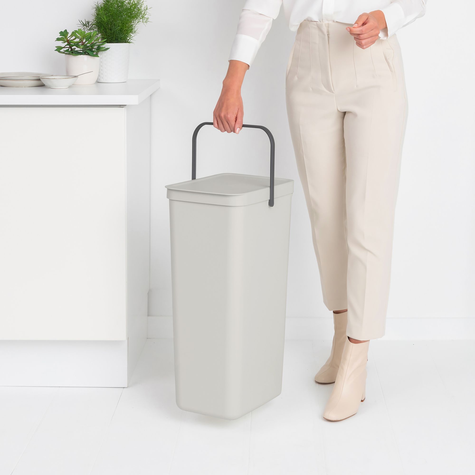 Brabantia Sort & Go Hinged Tall Light Grey Plastic Recycling bin - 40L Freestanding