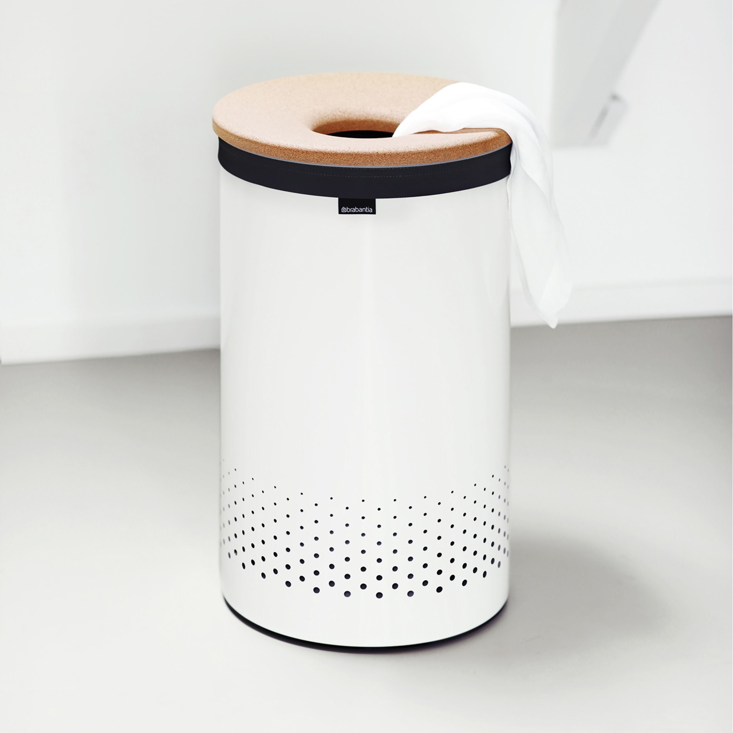 Brabantia White & Cork Steel Laundry bin, 60L