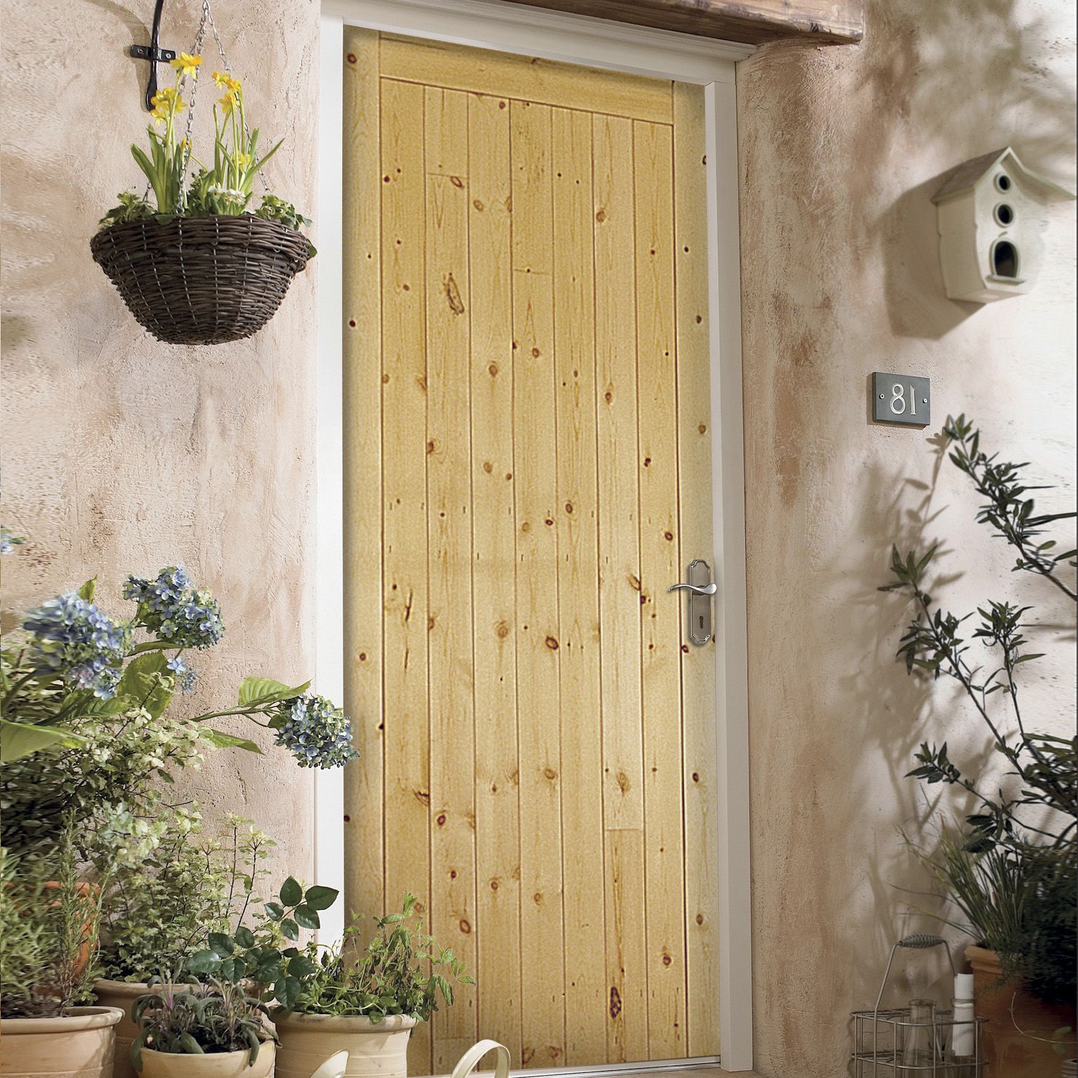 Braced, framed & ledged Cottage Wooden Pine veneer External Side Back door, (H)1981mm (W)838mm
