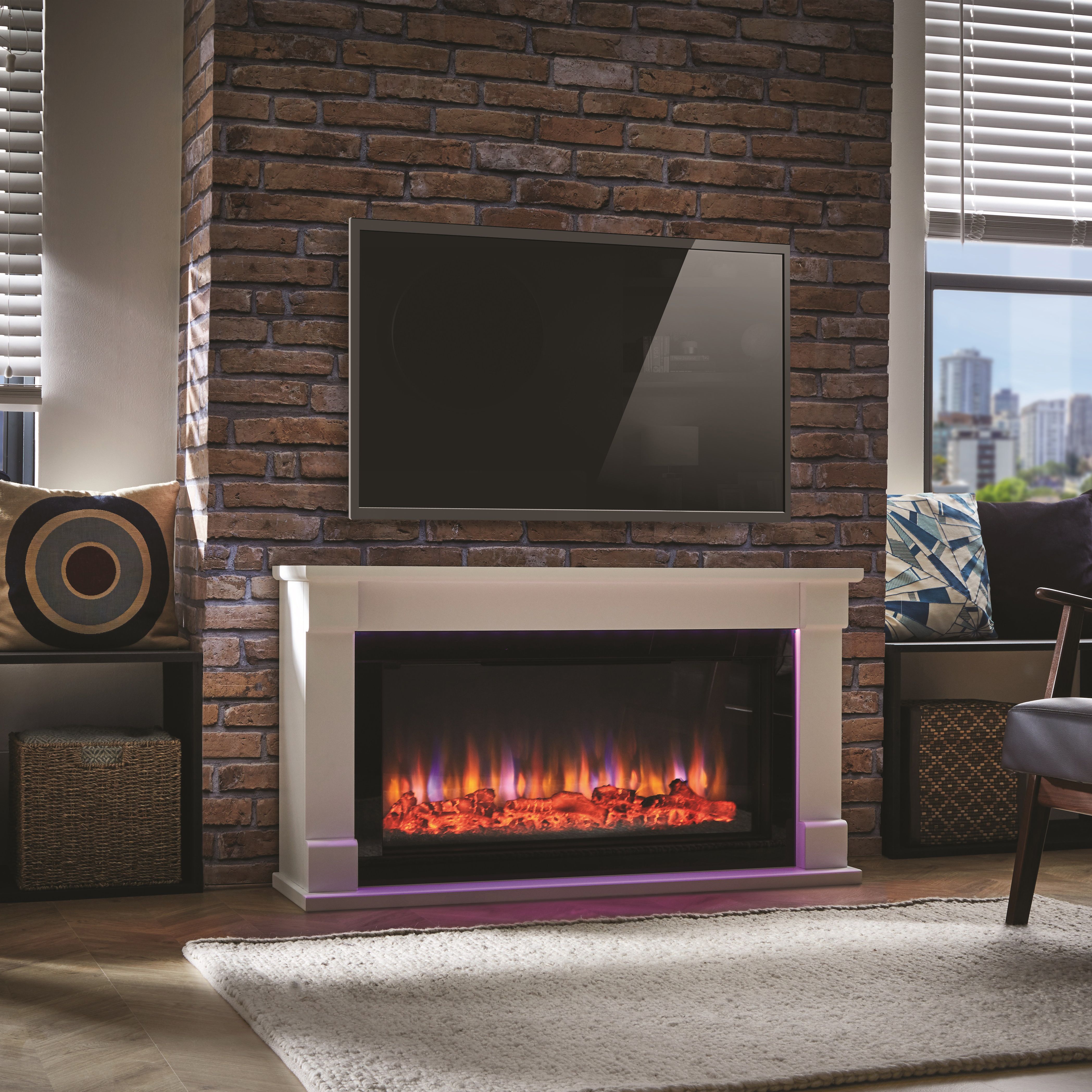 Bradbury-Ambience White MDF Electric LED electric fire suite
