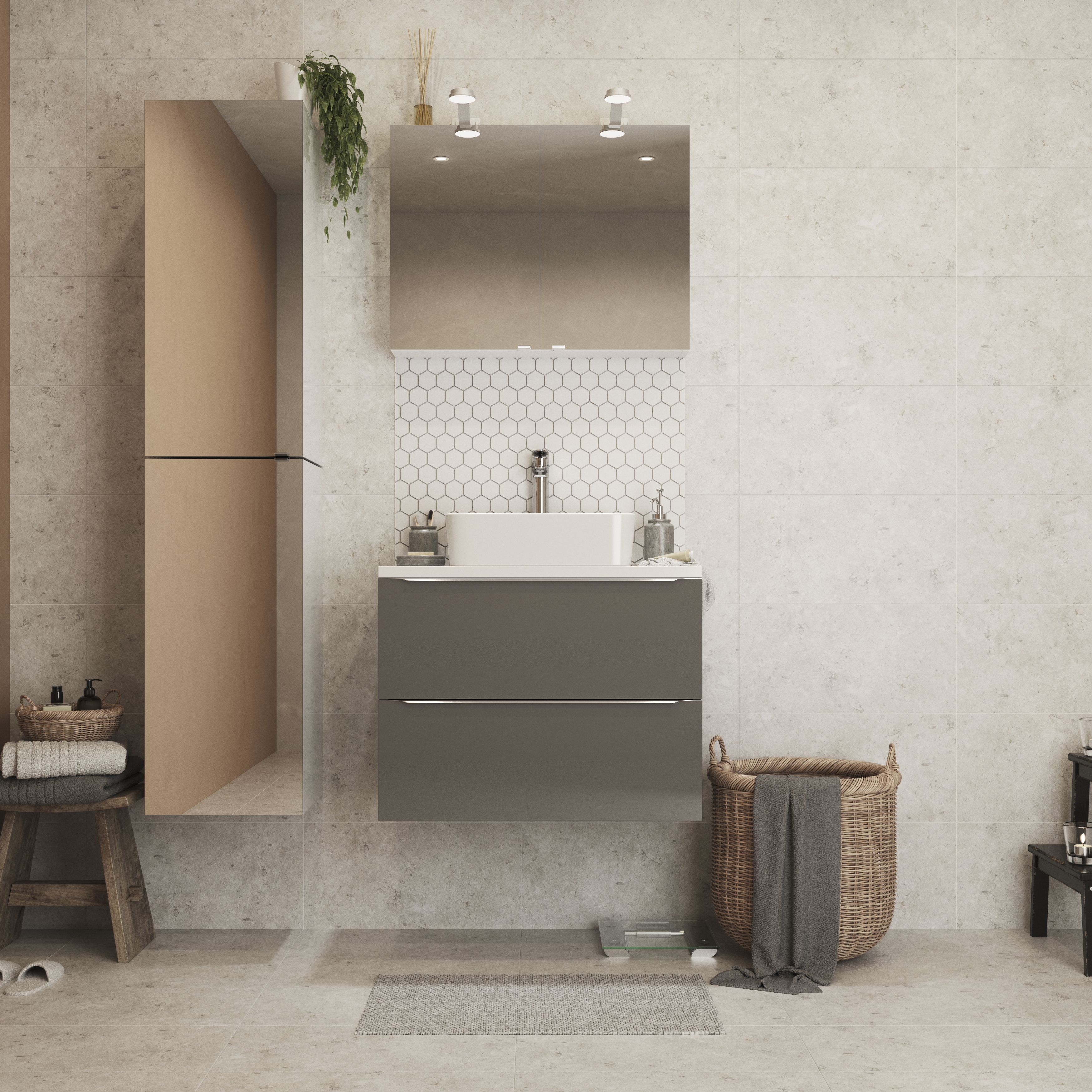 Bradwell Light grey Matt Marble effect Porcelain Wall & floor Tile
