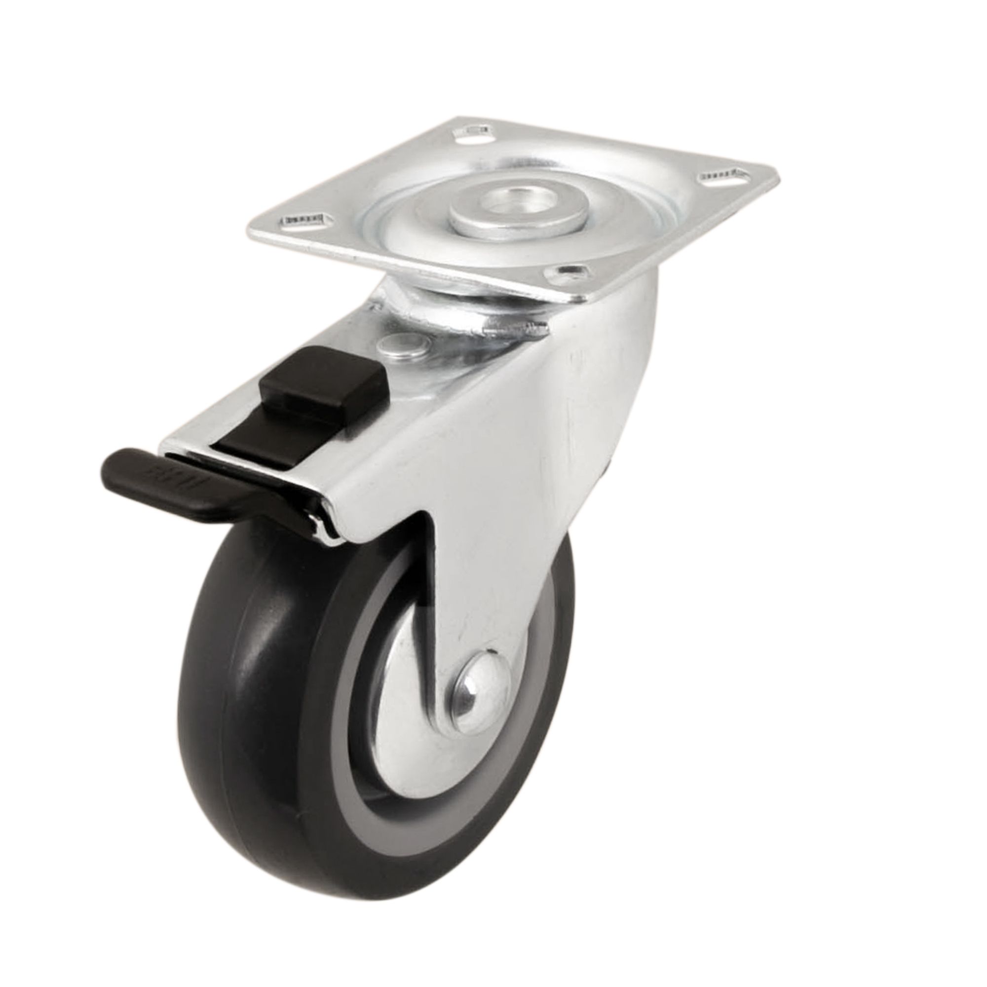 Braked Medium duty Swivel Castor WC63, (Dia)75mm (H)98.5mm (Max. Weight)55kg