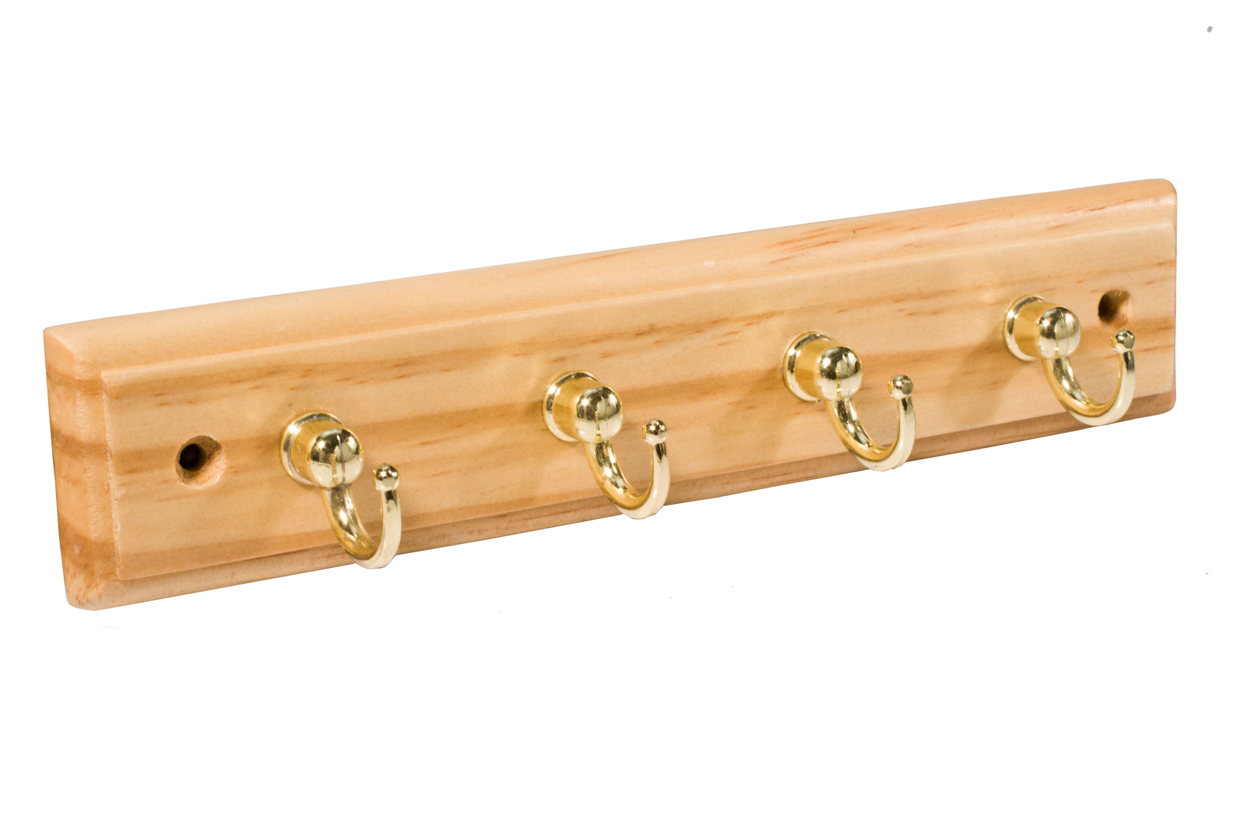 Brass effect Pine 4 Hook rail, (L)220mm (H)10mm