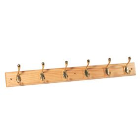 Brass effect Pine 6 Hook rail, (L)685mm (H)15mm