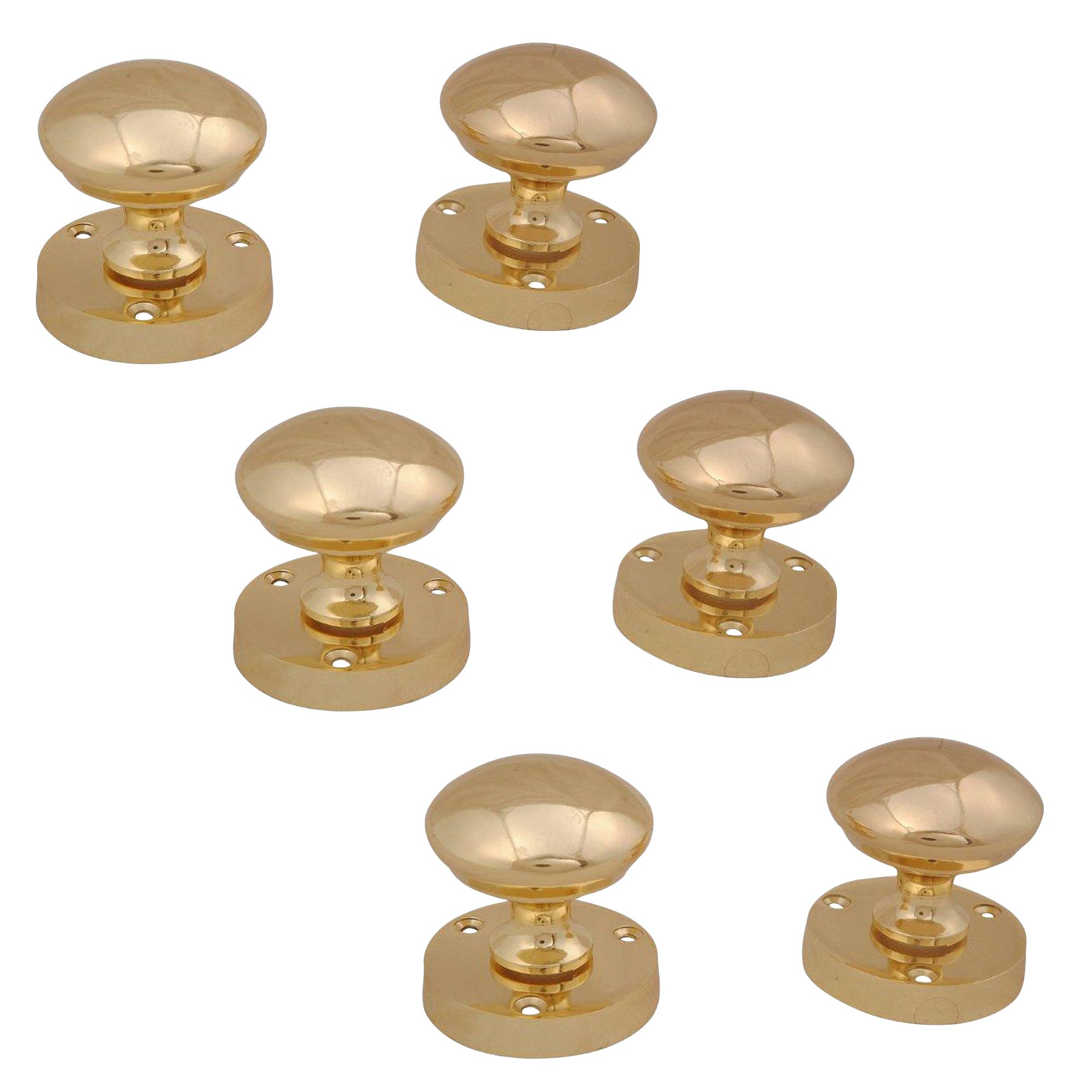 Brass effect Zamac Round Internal Door knob Dia 54mm Pack of 3