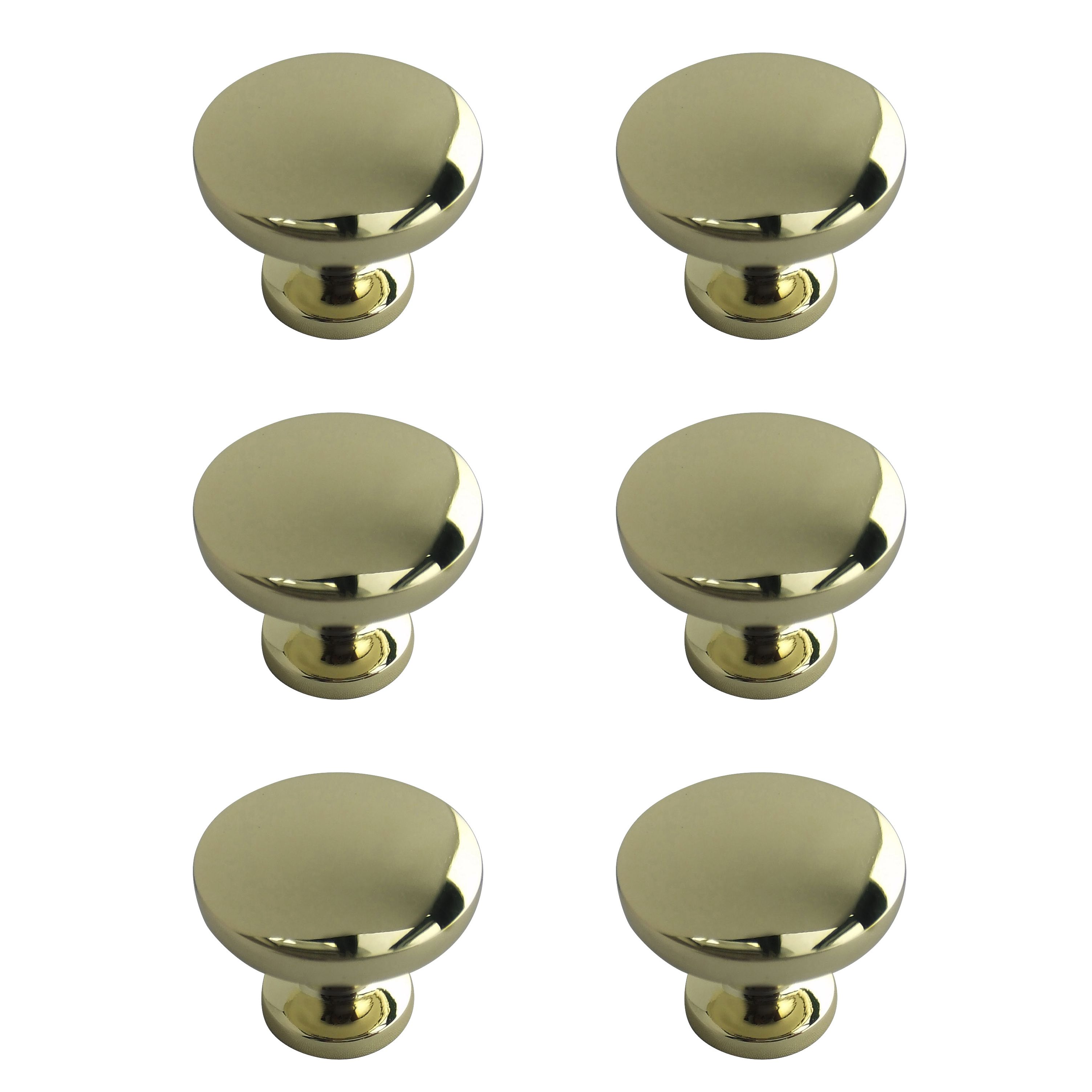 Brass effect Zinc alloy Round Furniture Knob (Dia)30mm, Pack of 6 DIY