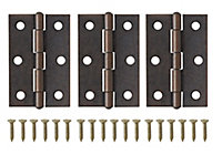 Brass-plated Antique effect Metal Butt Door hinge N171 (L)75mm, Pack of 3