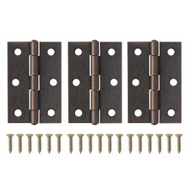 Brass-plated Antique effect Metal Butt Door hinge N171 (L)75mm (W)75mm, Pack of 3