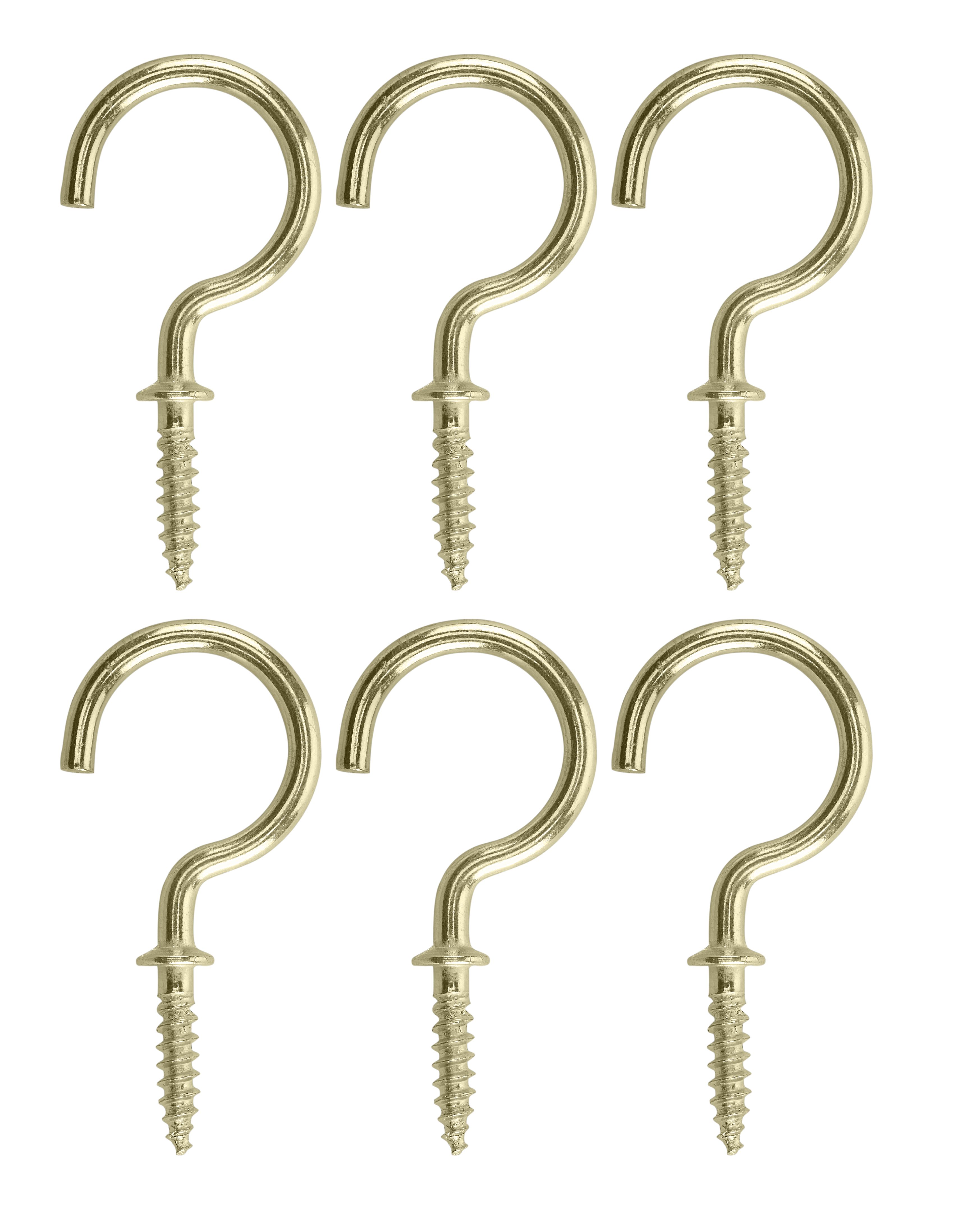 Brass-plated Medium Cup hook (L)38.5mm, Pack of 6