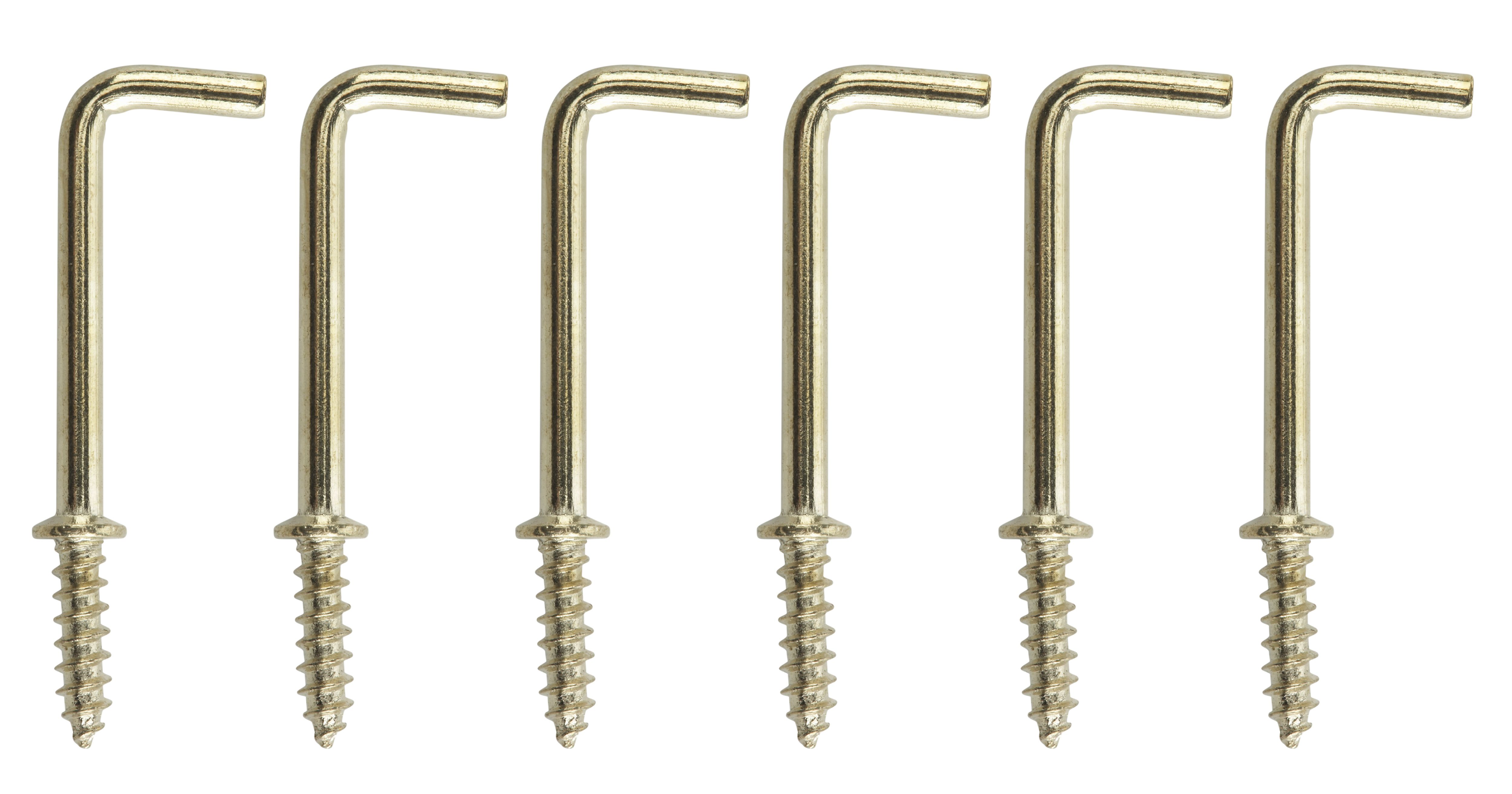 Brass-plated Medium Square Cup hook (L)38.5mm, Pack of 6