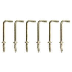 Brass-plated Medium Square Cup hook (L)38.5mm, Pack of 6